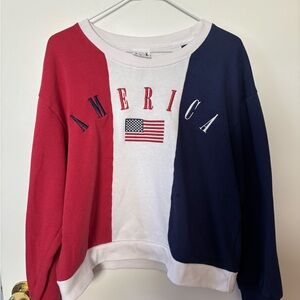 Americana Red, White, & Blue Women's Sweater 90s Vibes Colorblock Grandmacore